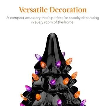 Best Choice Products 15in Pre-Lit Ceramic Tabletop Halloween Tree, Holiday Decoration w/Orange & Purple Bulb Lights, Incandescent Light Bulb