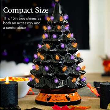 Best Choice Products 15in Pre-Lit Ceramic Tabletop Halloween Tree, Holiday Decoration w/Orange & Purple Bulb Lights, Incandescent Light Bulb