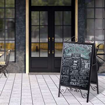 MyGift Scrollwork Design Large A-Frame Black Metal Freestanding Chalkboard Sign/Decorative Restauran...