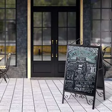 MyGift Scrollwork Design Large A-Frame Black Metal Freestanding Chalkboard Sign/Decorative Restauran...