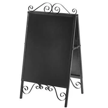 MyGift Scrollwork Design Large A-Frame Black Metal Freestanding Chalkboard Sign/Decorative Restaurant Menu Sidewalk Message Board