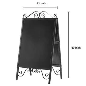 MyGift Scrollwork Design Large A-Frame Black Metal Freestanding Chalkboard Sign/Decorative Restaurant Menu Sidewalk Message Board