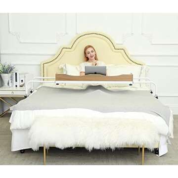 UNICOO® Adjustable Overbed Table, Over the Bed Table with Wheels, Medical Overbed Table with Wheels Adjustable Height, Rolling Desk for Full/Queen/King Bed, Sturdy Wood & Steel Frame (Ancient Oak 202)