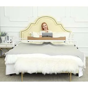 UNICOO® Adjustable Overbed Table, Over the Bed Table with Wheels, Medical Overbed Table with Wheels Adjustable Height, Rolling Desk for Full/Queen/King Bed, Sturdy Wood & Steel Frame (Ancient Oak 202)