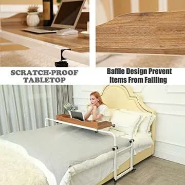 UNICOO® Adjustable Overbed Table, Over the Bed Table with Wheels, Medical Overbed Table with Wheels Adjustable Height, Rolling Desk for Full/Queen/King Bed, Sturdy Wood & Steel Frame (Ancient Oak 202)