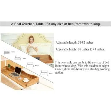 UNICOO® Adjustable Overbed Table, Over the Bed Table with Wheels, Medical Overbed Table with Wheels Adjustable Height, Rolling Desk for Full/Queen/King Bed, Sturdy Wood & Steel Frame (Ancient Oak 202)