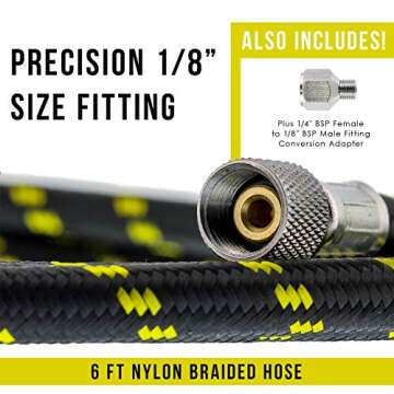 Master Airbrush Premium 6 Foot Nylon Braided Airbrush Hose with 1/8" BSP Size Fittings plus a 1/4" B...