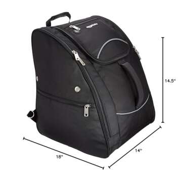 Amazon Basics Waterproof Ski Boot Bag, One-Size, Black, Solid, 14 x 18 x 14.5 Inches