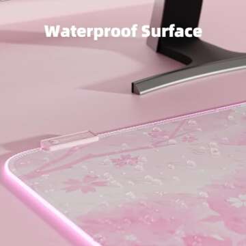 Stylish Pink RGB Gaming Mouse Pad with Cherry Blossom Design