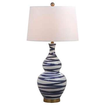 SAFAVIEH Lighting Collection Aviana White/ Blue 33-inch Bedroom Living Room Home Office Desk Nightstand Table Lamp (LED Bulb Included)