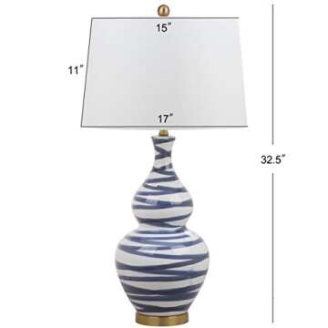 SAFAVIEH Lighting Collection Aviana White/ Blue 33-inch Bedroom Living Room Home Office Desk Nightstand Table Lamp (LED Bulb Included)