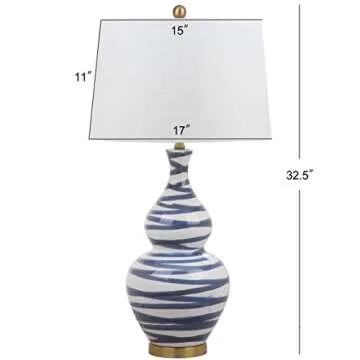 SAFAVIEH Lighting Collection Aviana White/ Blue 33-inch Bedroom Living Room Home Office Desk Nightstand Table Lamp (LED Bulb Included)