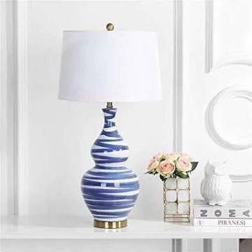 SAFAVIEH Lighting Collection Aviana White/ Blue 33-inch Bedroom Living Room Home Office Desk Nightstand Table Lamp (LED Bulb Included)