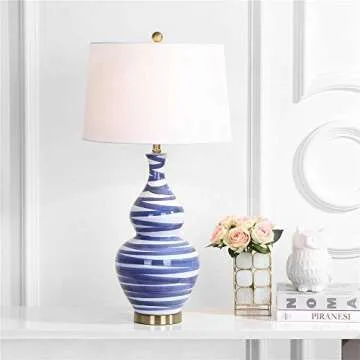 SAFAVIEH Lighting Collection Aviana White/ Blue 33-inch Bedroom Living Room Home Office Desk Nightstand Table Lamp (LED Bulb Included)