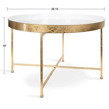 Kate and Laurel Celia Modern Glam Round Metal Coffee Table, 28.25" x 28.25" x 19", White and Gold Leaf, Chic Sophisticated Accent Table