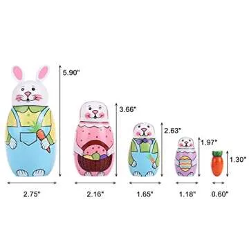 Yoption 5Pcs Russian Matryoshka Dolls Handmade Wooden Rabbit Bunny Nesting Dolls Set for Kids Christ...