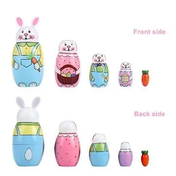 Yoption 5Pcs Russian Matryoshka Dolls Handmade Wooden Rabbit Bunny Nesting Dolls Set for Kids Christmas Easter Birthday Toy Gift Home Decoration (Rabbit)