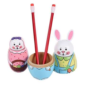 Yoption 5Pcs Russian Matryoshka Dolls Handmade Wooden Rabbit Bunny Nesting Dolls Set for Kids Christmas Easter Birthday Toy Gift Home Decoration (Rabbit)
