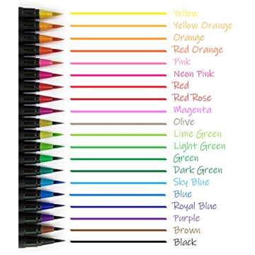 Watercolor Brush Pens Set, 20 Color Markers + BONUS Sketch Pad & Refillable Water Pen, Soft Tip for ...