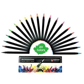 Watercolor Brush Pens Set, 20 Color Markers + BONUS Sketch Pad & Refillable Water Pen, Soft Tip for Art, Drawing, Coloring Page, Calligraphy, Sketching and Paint Effects, Non-Toxic, Water Based