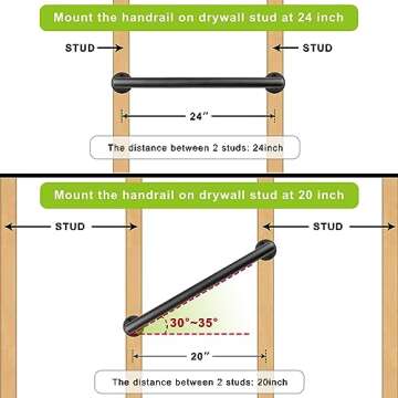 Dolibest 27 Inch Wall Mount Metal Handrail, Staircase Step Handrail, Non-Slip Safety Grab Handle, Barrier-Free Staircase Grab Handle for Elderly, Indoor & Outdoor Use, 1.3 Inch Round