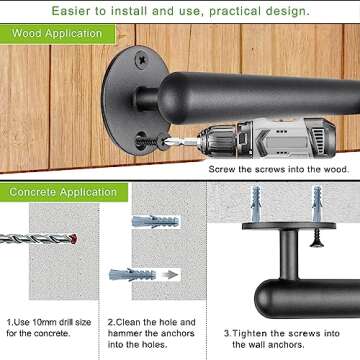 Dolibest 27 Inch Wall Mount Metal Handrail, Staircase Step Handrail, Non-Slip Safety Grab Handle, Barrier-Free Staircase Grab Handle for Elderly, Indoor & Outdoor Use, 1.3 Inch Round