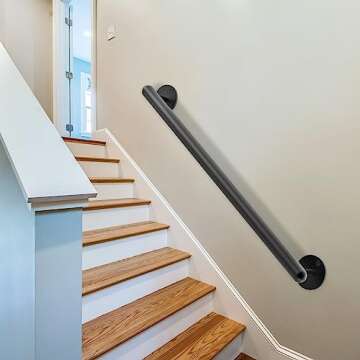 Dolibest 27 Inch Wall Mount Metal Handrail, Staircase Step Handrail, Non-Slip Safety Grab Handle, Barrier-Free Staircase Grab Handle for Elderly, Indoor & Outdoor Use, 1.3 Inch Round