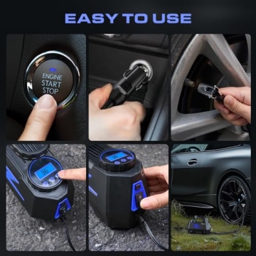 FADAKWALT Tire Inflator Portable Air Compressor, DC 12V Tire Air Pump with LED and 150PSI Digital Pressure Gauge, Portable Tire Inflator for Car Tires, Motorcycles, Bike, Ball (Blue)