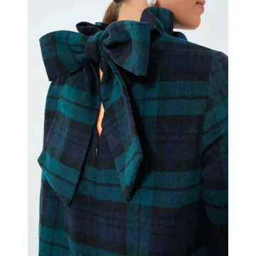 Chic YEXPINE Women's Fall Plaid Dress with Bow Tie