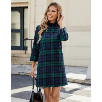 Chic YEXPINE Women's Fall Plaid Dress with Bow Tie