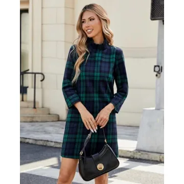 Chic YEXPINE Women's Fall Plaid Dress with Bow Tie