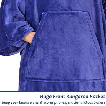 Solaris Wearable Fleece Blanket with Sleeves and Neck Snap Button for Adult Women Men - Warm Cozy Gift, Snuggy Body Throw Blanket for Home Office, Blue