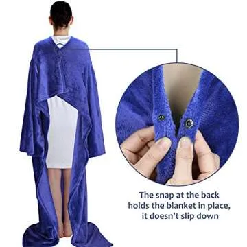 Solaris Wearable Fleece Blanket with Sleeves and Neck Snap Button for Adult Women Men - Warm Cozy Gift, Snuggy Body Throw Blanket for Home Office, Blue