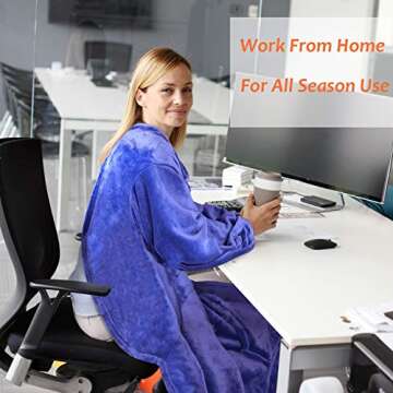 Solaris Wearable Fleece Blanket with Sleeves and Neck Snap Button for Adult Women Men - Warm Cozy Gift, Snuggy Body Throw Blanket for Home Office, Blue