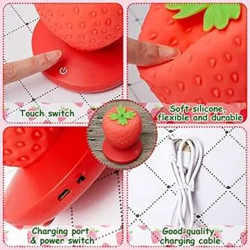 Mudder Strawberry Night Light Cute Silicone Strawberry Lamp LED Decorative Night Light Kawaii Strawberry Gifts 3 Modes Touch Gift for Room Decor(Red)