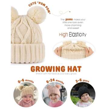FURTALK Toddler Winter Hat with Pom Poms - Warm & Cute