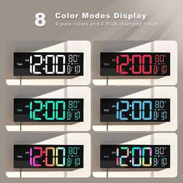JALL 16" Large Digital Wall Clock with Remote Control, Dual Alarm with Big LED Screen Dispaly, 8 RGB Colors, Auto DST, Temperature for Living Room, Bedroom, Desk Decor, Mounted, Gift for Elderly
