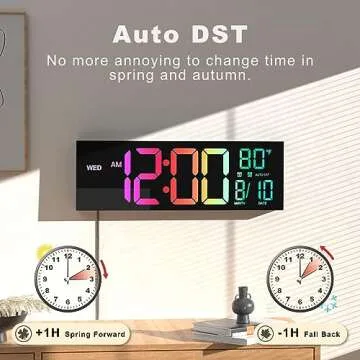 JALL 16" Large Digital Wall Clock with Remote Control, Dual Alarm with Big LED Screen Dispaly, 8 RGB Colors, Auto DST, Temperature for Living Room, Bedroom, Desk Decor, Mounted, Gift for Elderly