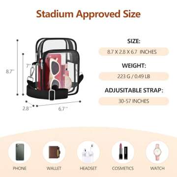 Clear Bag for Stadium Events, Small Clear Purse with Removable Strap, Clear Stadium Bag for Sports W...
