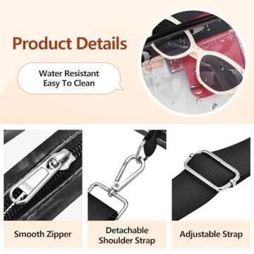 Clear Bag for Stadium Events, Small Clear Purse with Removable Strap, Clear Stadium Bag for Sports Work Concert - Black