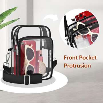 Clear Bag for Stadium Events, Small Clear Purse with Removable Strap, Clear Stadium Bag for Sports Work Concert - Black