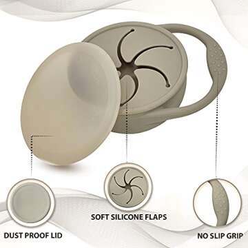 BraveJusticeKidsCo | Snack Attack Snack Cup | Collapsible Silicone Snack Container | Toddler and Baby Snack Catcher Lid (Fog)