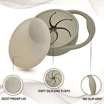BraveJusticeKidsCo | Snack Attack Snack Cup | Collapsible Silicone Snack Container | Toddler and Baby Snack Catcher Lid (Fog)
