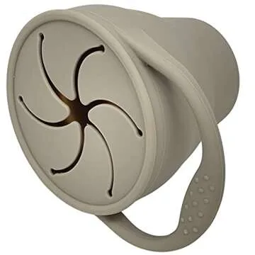 BraveJusticeKidsCo | Snack Attack Snack Cup | Collapsible Silicone Snack Container | Toddler and Baby Snack Catcher Lid (Fog)