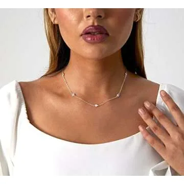 LEXODY Diamond Necklaces for Women Dainty Silver Necklace Simple Solitaire Choker Necklaces for Women Trendy Jewelry Gifts for Women