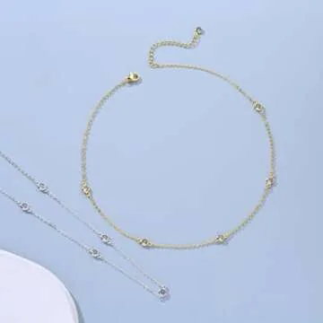 LEXODY Diamond Necklaces for Women Dainty Silver Necklace Simple Solitaire Choker Necklaces for Women Trendy Jewelry Gifts for Women
