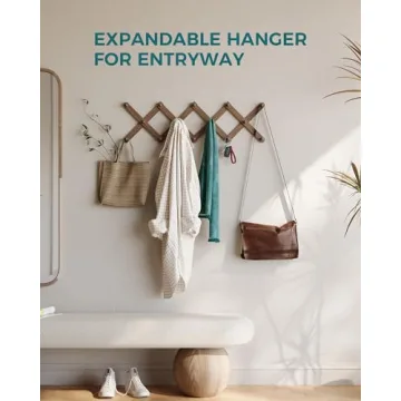 OROPY Wood Accordion Wall Hanger Stylish Expandable Rack 14 Pegs