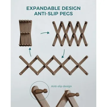 OROPY Wood Accordion Wall Hanger Stylish Expandable Rack 14 Pegs
