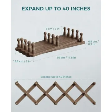 OROPY Wood Accordion Wall Hanger Stylish Expandable Rack 14 Pegs