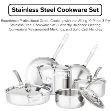 Viking Culinary 3-Ply Stainless Steel Cookware Set - 10 Piece, Induction Compatible